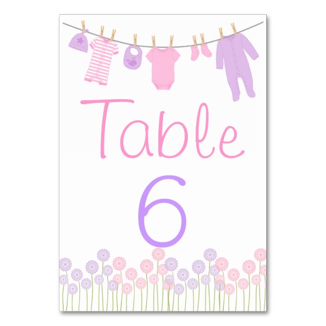 Numeração De Mesa Placa Mesa de Chá de roupas pequenas rosa e púrpur (Frente)
