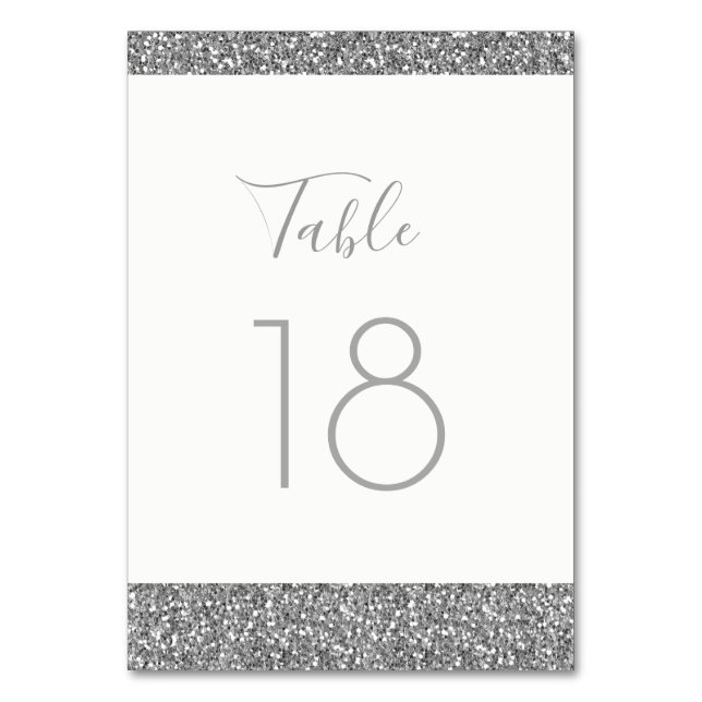 Numeração De Mesa Placa Plana com Número de Tabela Glitter de Cinza  (Frente)