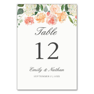 Numeração De Mesa Placas de Número de Tabela Floral Peach Watercolor