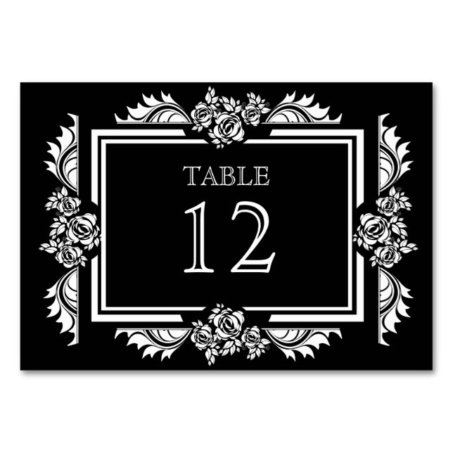 Numeração De Mesa Placas de números de Rosas de Damasco Preto e Bran (Frente)