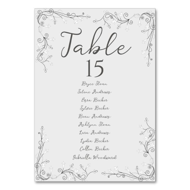 Numeração De Mesa Plano de Assentos de Casamento com Letra Desenhada (Verso)