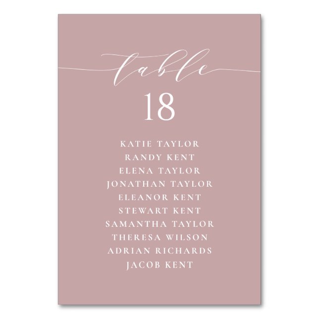 Numeração De Mesa Plano de Casamento de Casamento Mauve de Script Mi (Frente)