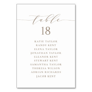 Numeração De Mesa Plano de Casamento de Script Minimalista de Taupe