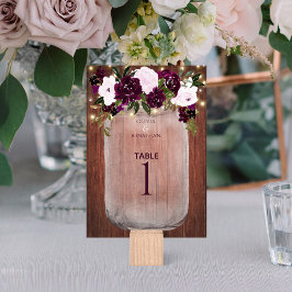 Numeração De Mesa Plum Floral Rustic Wood Mason Jar Weding