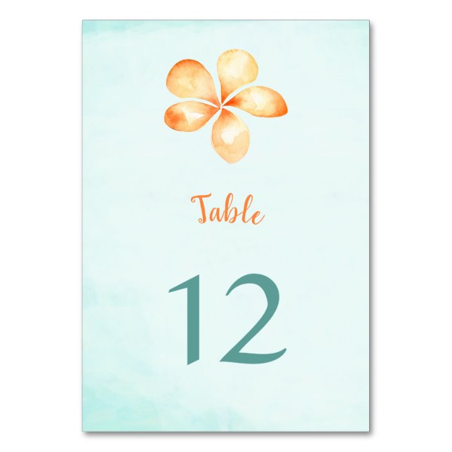 Numeração De Mesa Plumeria Island - Plumeria Watercolor Table Number (Frente)