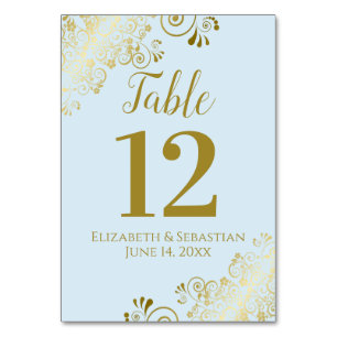 Numeração De Mesa Pó Casamento Amigo Elegante Azul e Dourado Lace