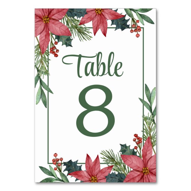 Numeração De Mesa Poinsettia Red Floral Casamento de Natal (Verso)
