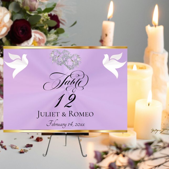 Numeração De Mesa Pombas & Corações - Lavanda/Prata (Criador carregado)