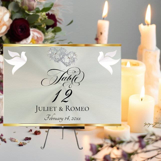 Numeração De Mesa Pombas & Corações - Pastel Sage/Prata (Criador carregado)