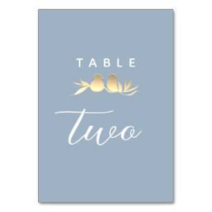 Numeração De Mesa Pombinhos do Amor em Azul Poeirento e Dourado