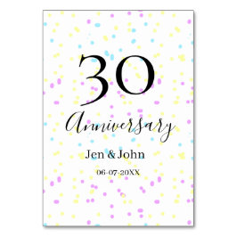 Numeração De Mesa Pontos azuis rosa amarelos 30º nome do aniversário