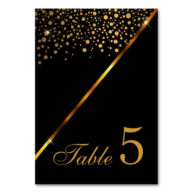 Numeração De Mesa Pontos de Confetes Preto e Dourado (Verso)