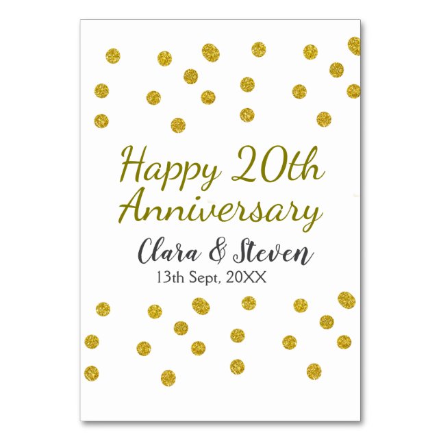 Numeração De Mesa Pontos dourados brilham feliz aniversário de casam (Frente)