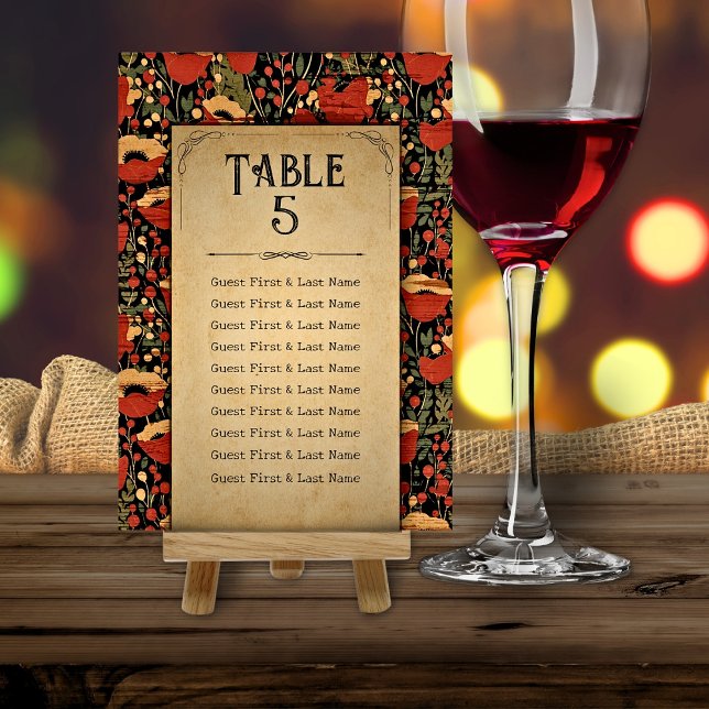 Numeração De Mesa Poppies Vermelhas Rústicas Quadro de Assentos de C (Criador carregado)