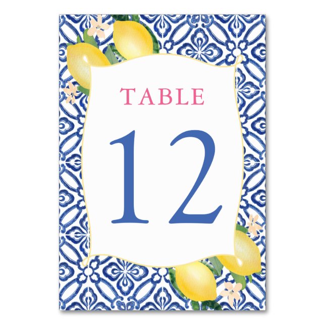 Numeração De Mesa Positano Lemons Azulejo Azul (Frente)