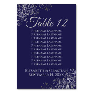 Numeração De Mesa Prata no Marinho Blue Elegant Wedding Seating Char