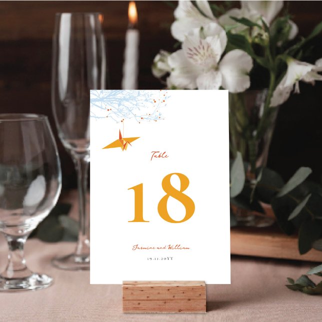 Numeração De Mesa Prendendo Origami Laranja Papel Crane Casamento As (Hanging Origami Orange Paper Crane Asian Wedding Table Number Card @ fatfatin_red_knot)