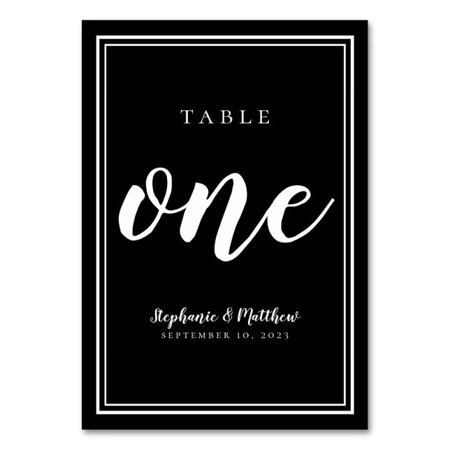 Numeração De Mesa Preto Branco Simples Número Um da Mesa de Casament (Frente)
