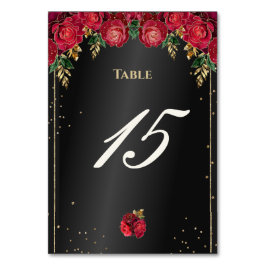 Numeração De Mesa Preto com Rosas vermelhas Quinceañera