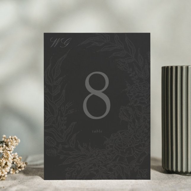 Numeração De Mesa Preto Editável no Casamento Floral Negro (Criador carregado)