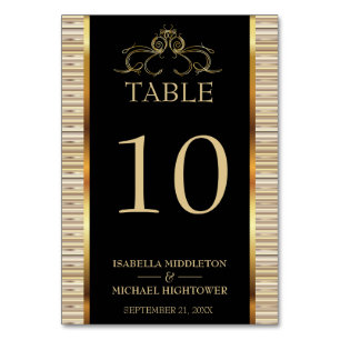 Numeração De Mesa Preto Elegante e Metálico Dourado