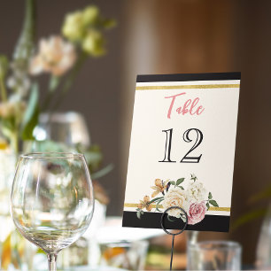 Numeração De Mesa Preto, marfim, Dourado Chá de panela Floral