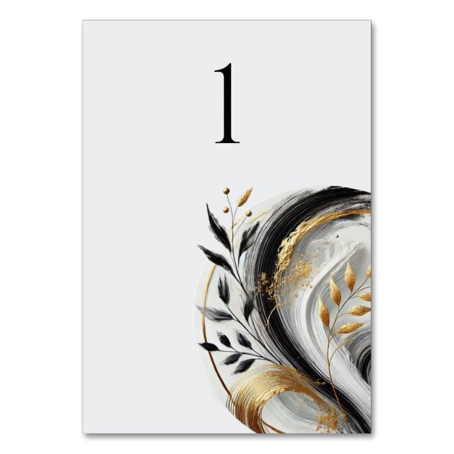 Numeração De Mesa Preto Moderno Branco e Dourado- Botânico- (Frente)