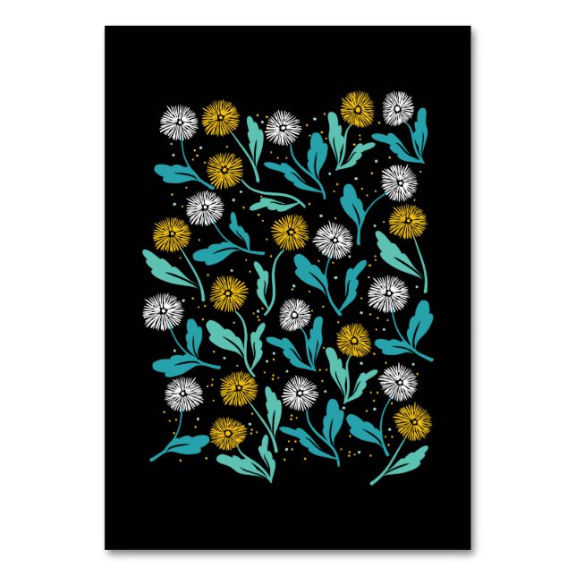 Numeração De Mesa Primavera Dandelion Flores e Folhas Design (Frente)