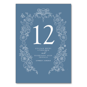 Numeração De Mesa Primavera Fleur de lis cinza azul de casamento bra