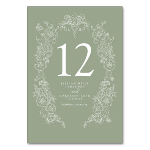 Numeração De Mesa Primavera Fleur de lis, sábado verde branco