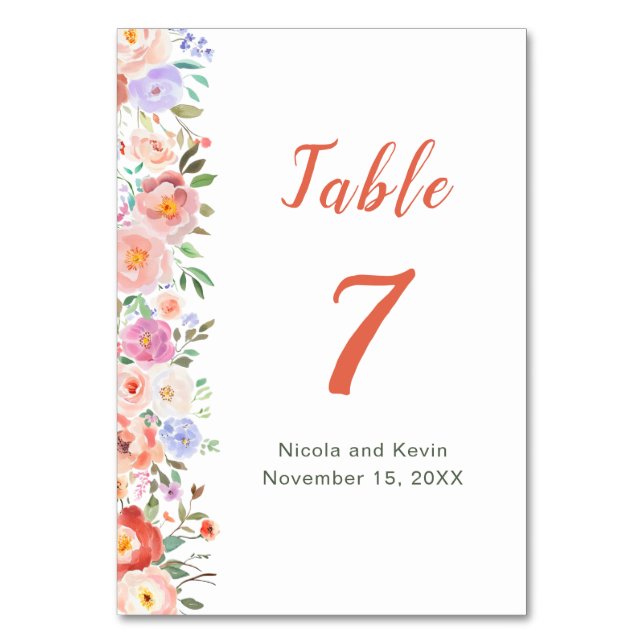 Numeração De Mesa Primavera Floral Flor Número da Tabela de Casament (Frente)