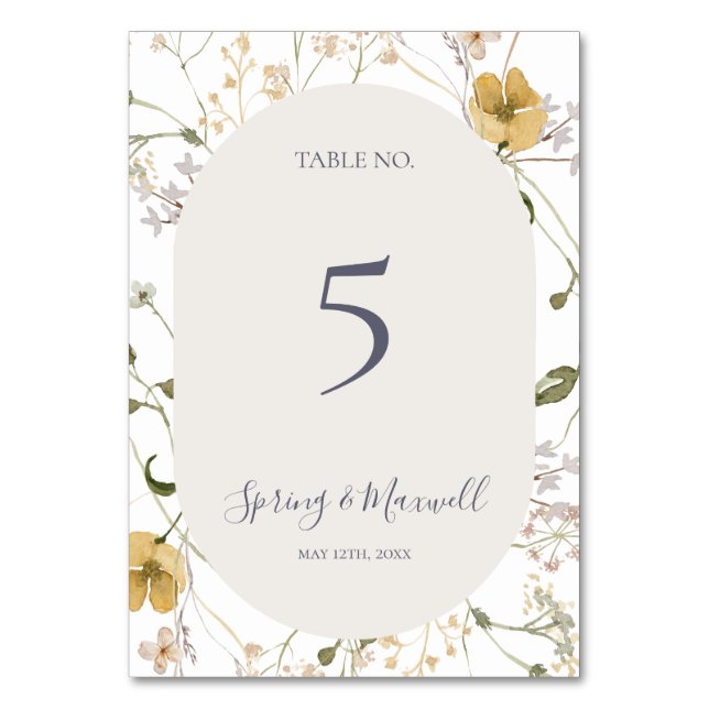 Numeração De Mesa Primavera Wildflower | Número da Tabela Branca (Frente)