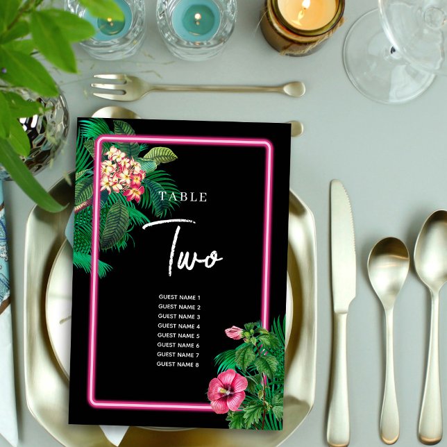 Numeração De Mesa Programa de Casamento Tropical Neon Pink (Neon Pink Tropical Retro Wedding Program Table Number)