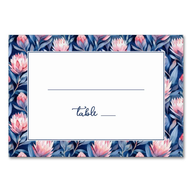 Numeração De Mesa Protea Floral Azul Sofisticada (Frente)