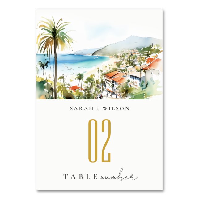 Numeração De Mesa Puerto Vallarta Mexico Watercolor scape Wedding (Frente)