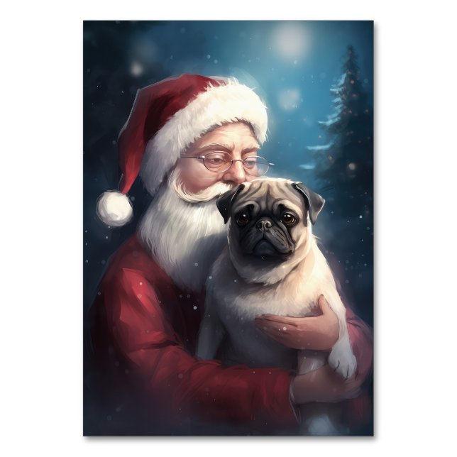 Numeração De Mesa Pug Com Papai Noel Natal Festivo (Frente)