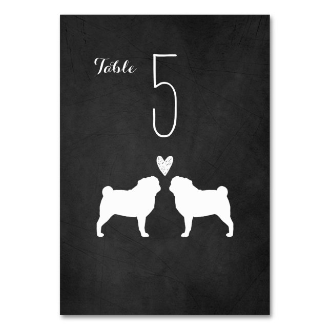 Numeração De Mesa Pug Silhouettes Chalkboard Casamento (Frente)