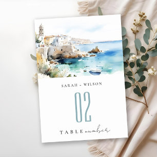 Numeração De Mesa Puglia, Itália Paisagem Aquarela Casamento