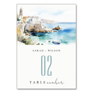 Numeração De Mesa Puglia, Itália Paisagem Aquarela Casamento