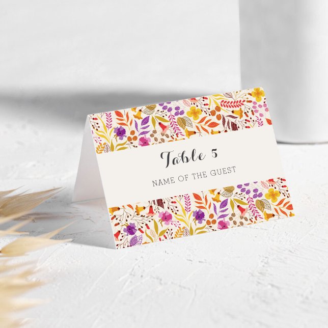 Numeração De Mesa Purple Boho Wildflower Foliage Wedding Place Card (Criador carregado)