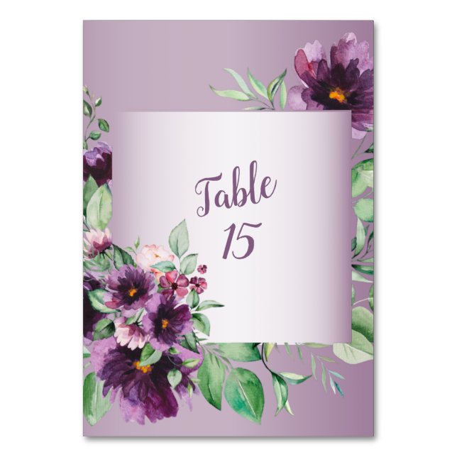 Numeração De Mesa Purple Floral Geometric Greenery Wedding (Frente)