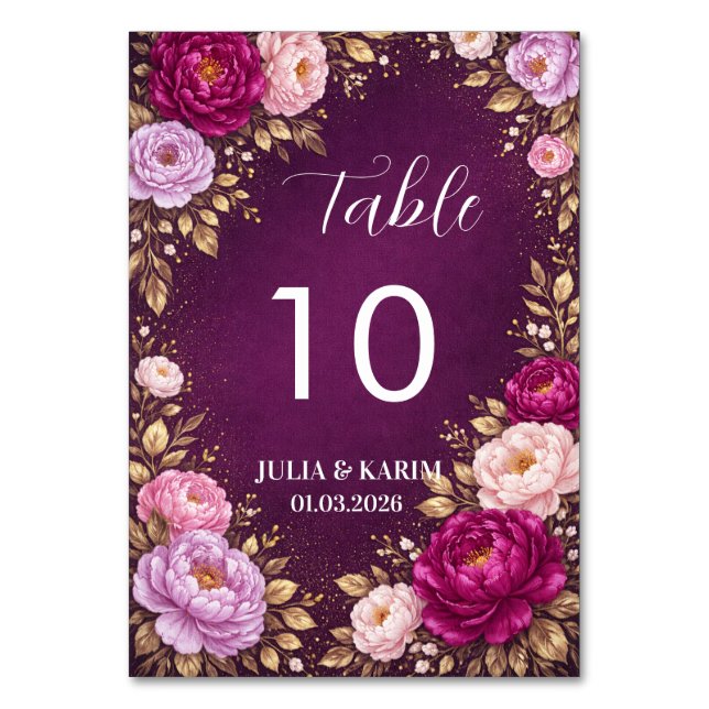 Numeração De Mesa Purple Floral Table Number Cards Wedding Reception (Frente)