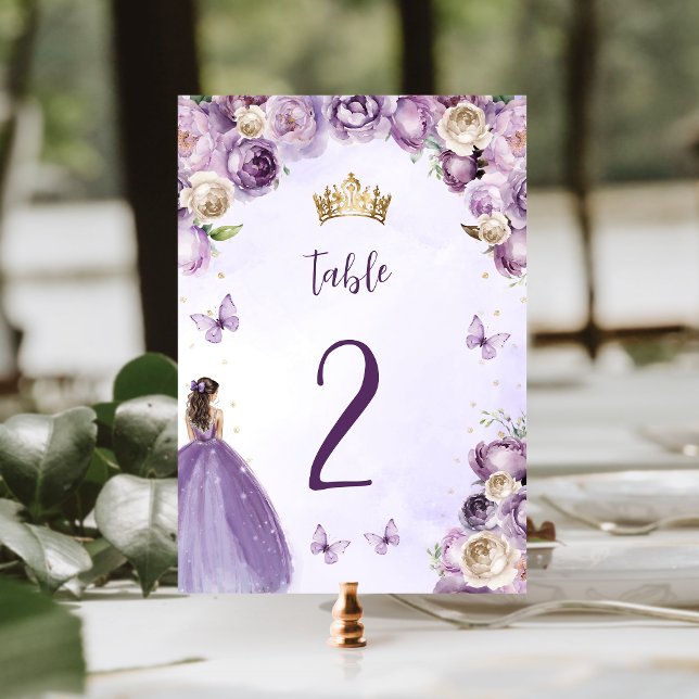 Numeração De Mesa Purple Ivory Dourada Floral Princess Quinceañera (Criador carregado)