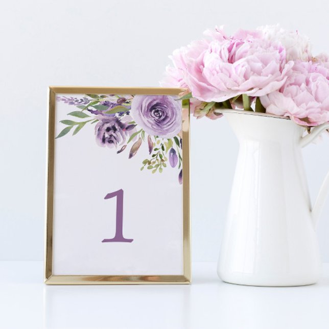Numeração De Mesa Purple Rose Floral Table 1 Wedding Table Number (Criador carregado)