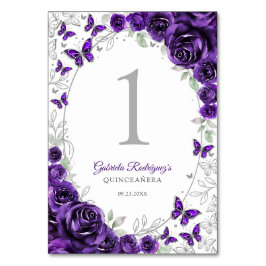 Numeração De Mesa Purple Silver Floral Quinceanera