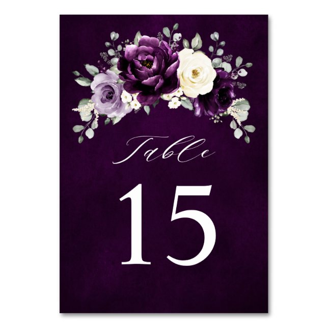 Numeração De Mesa Púrpura Roxo Pera Marinha Branca Casamento Floral  (Frente)