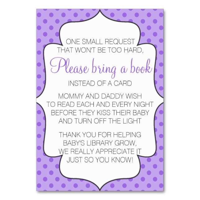 Numeração De Mesa Púrpura Traga um livro em vez de uma inserção de c (Frente)