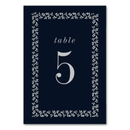 Numeração De Mesa Quadro Botânico Glitter Silver Azul marinho