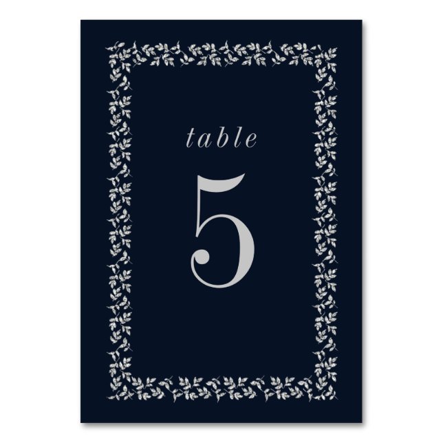 Numeração De Mesa Quadro Botânico Glitter Silver Azul marinho (Frente)