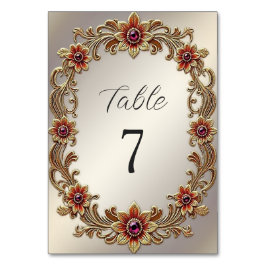 Numeração De Mesa Quadro Floral Dourado com Número de Tabela de Pedr